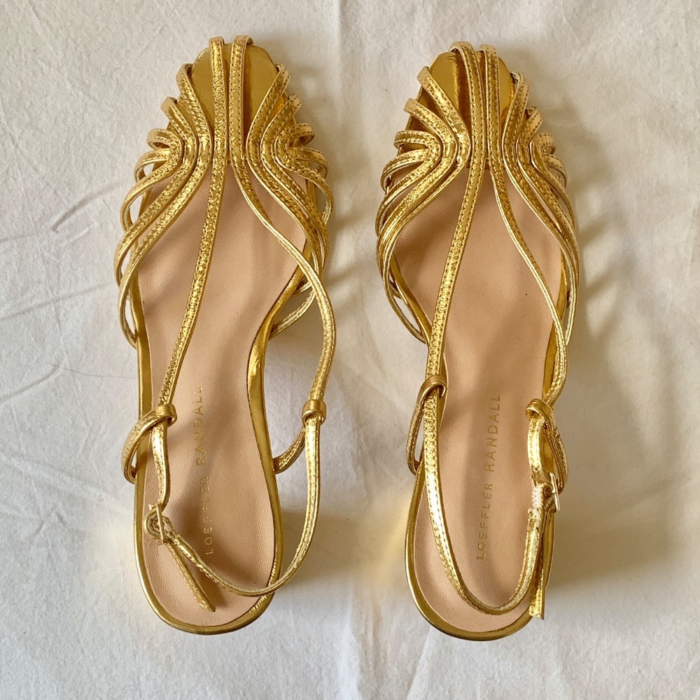 Loeffler Randall Priscilla Leather Heels Gold 7 - Picture 12 of 13